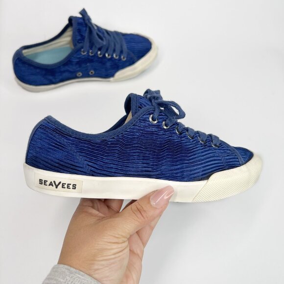 SeaVees Womens 6 Monterey Sneaker Navy Crinkled Satin Casual Shoes - Picture 2 of 11